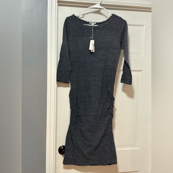 James Perse Charcoal Long Sleeve Ruched Midi Dress size 3 Large new w tags - Picture 2 of 3